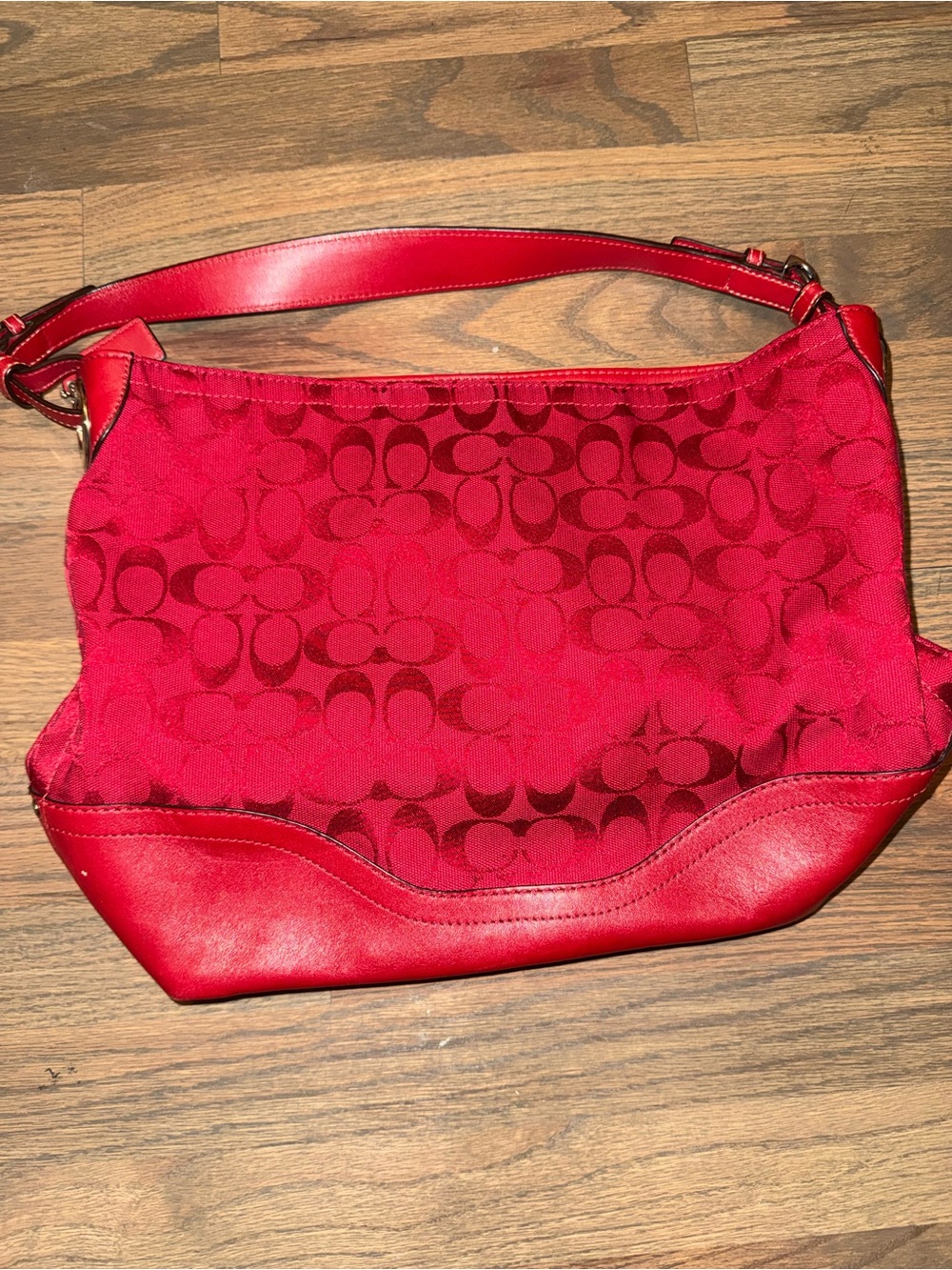 Coach Red Signature Jacquard Hobo Shoulder Bag